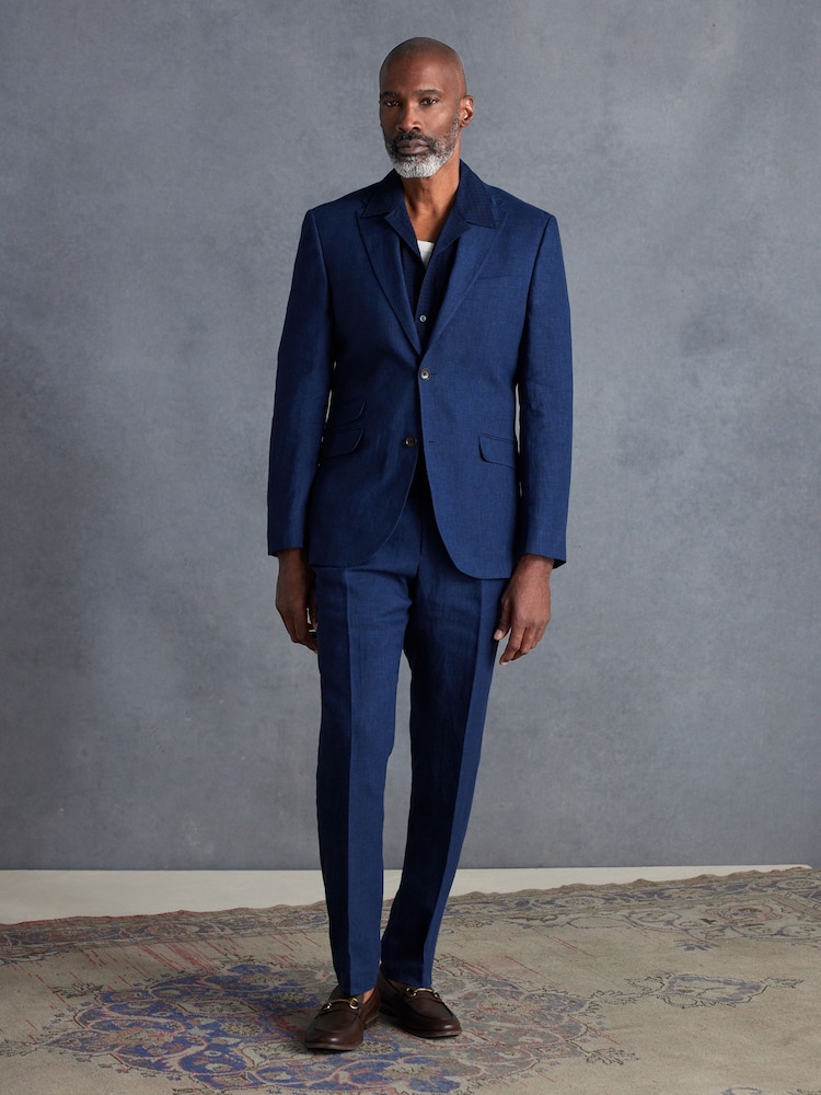 Bleu - Coupe ajustée  Signature Leomaster 100% Lin Costume : Pantalon - Image 3 of 6