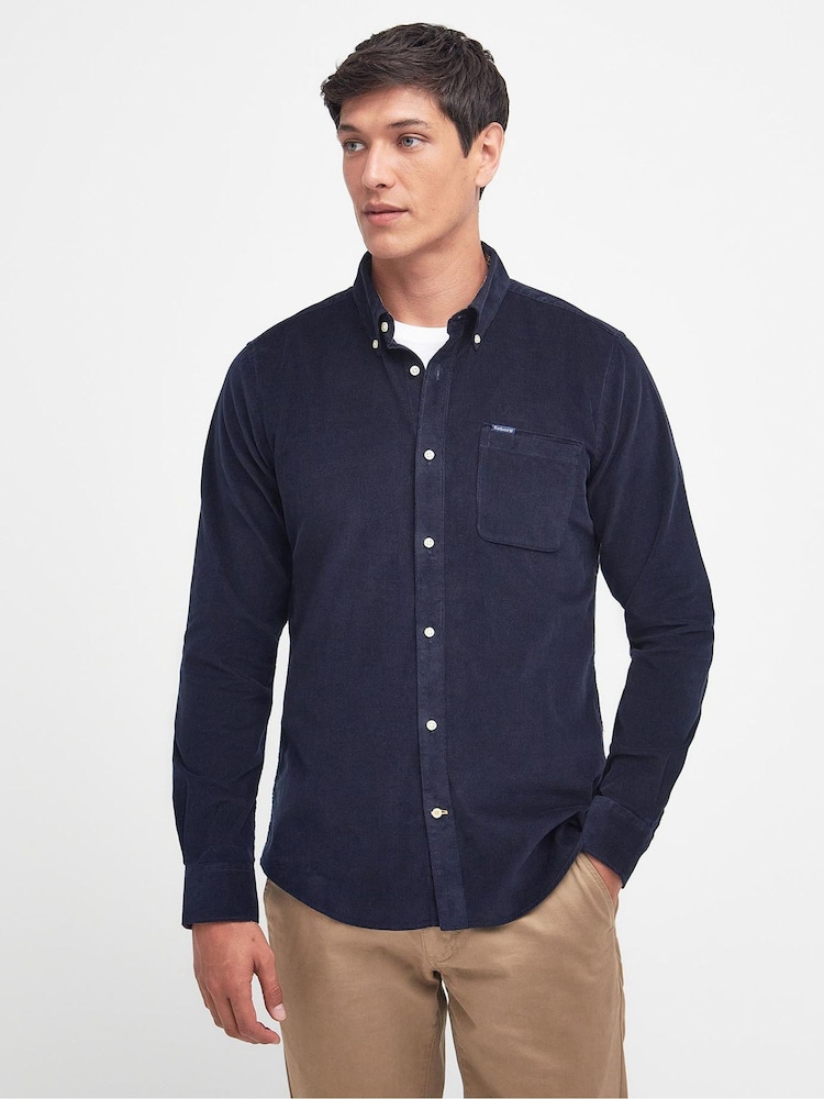 Barbour® Navy 100% Cotton Ramsey Micro Cord Shirt - Image 1 of 9
