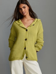 Lime Green 100% Cotton Button Through Hooded Cardigan - Image 1 of 7