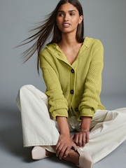 Lime Green 100% Cotton Button Through Hooded Cardigan - Image 2 of 7