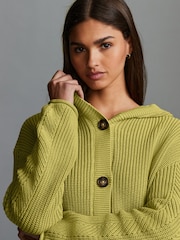 Lime Green 100% Cotton Button Through Hooded Cardigan - Image 4 of 7