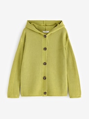 Lime Green 100% Cotton Button Through Hooded Cardigan - Image 6 of 7