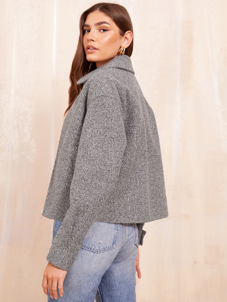 Friends Like These Grey Marl Collared Bomber Jacket - Image 3 of 3 Friends Like These Grey Marl Collared Bomber Jacket - Image 3 of 3