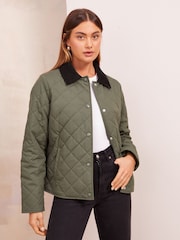 Friends Like These Khaki Green Quilted Collar Jacket - Image 1 of 4