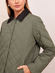 Friends Like These Khaki Green Quilted Collar Jacket - Image 3 of 4