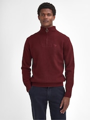 Barbour® Burgundy Red Lambswool Quarter Zip Jumper - Image 1 of 6