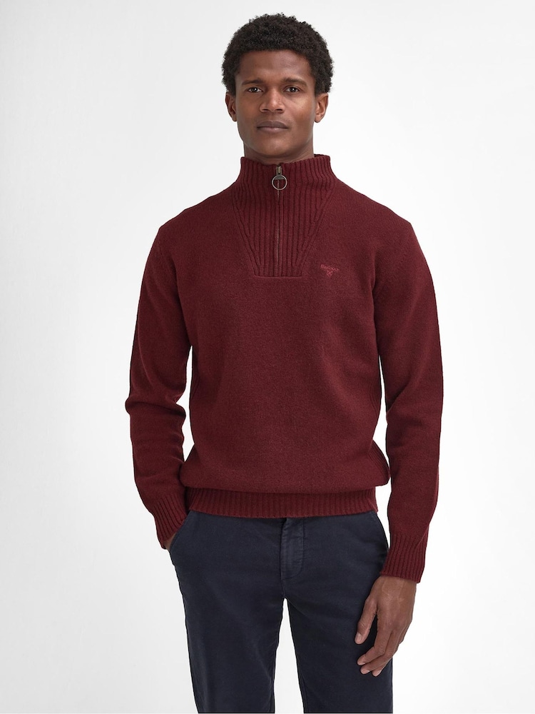 Barbour® Burgundy Red Lambswool Quarter Zip Jumper - Image 1 of 6