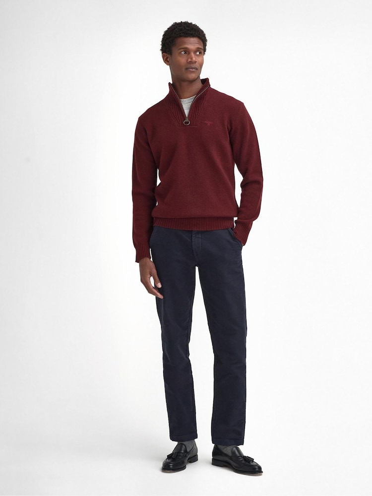 Barbour® Burgundy Red Lambswool Quarter Zip Jumper - Image 2 of 6