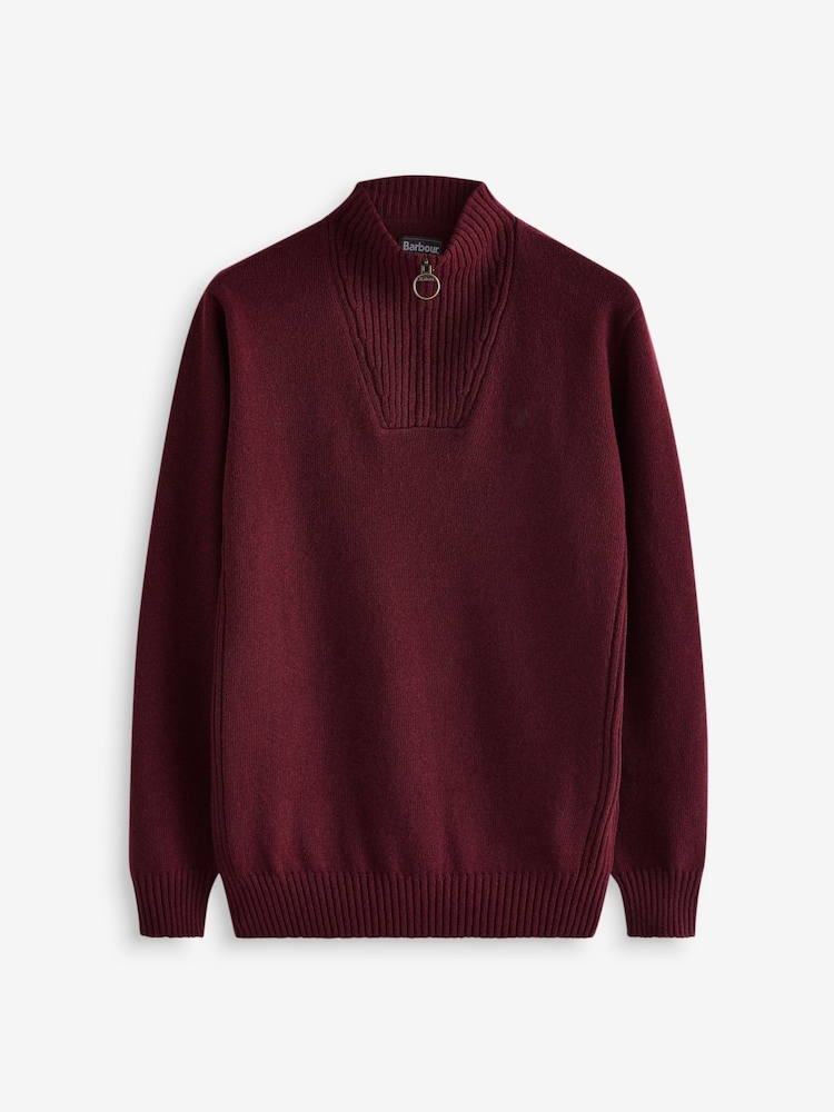 Barbour® Burgundy Red Lambswool Quarter Zip Jumper - Image 6 of 6