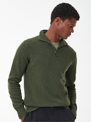 Barbour® Olive Green Lambswool Quarter Zip Jumper - Image 1 of 7