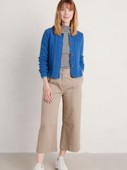Seasalt Cornwall Blue Tressa Merino Blend Cable Knit Cardigan - Image 3 of 5