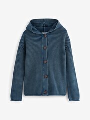 Blue 100% Cotton Button Through Hooded Cardigan - Image 5 of 6