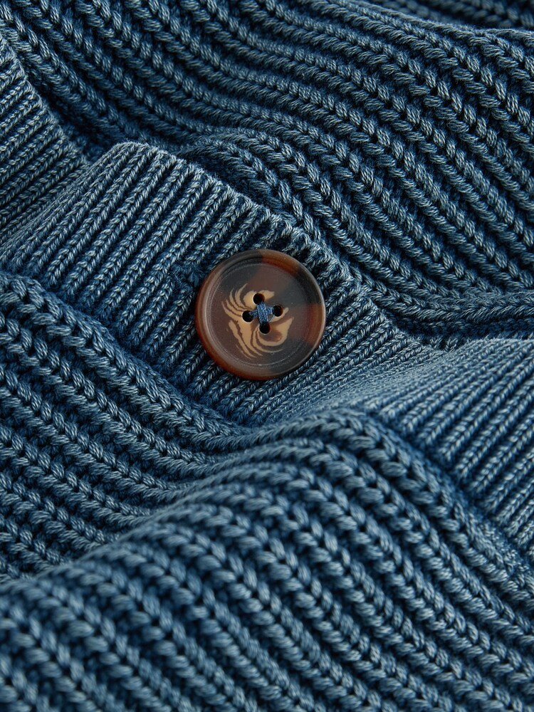 Blue 100% Cotton Button Through Hooded Cardigan - Image 6 of 6
