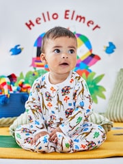 JoJo Maman Bébé Cream Elmer Print Sleepsuit - Image 2 of 3