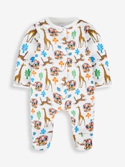 JoJo Maman Bébé Cream Elmer Print Sleepsuit - Image 3 of 3