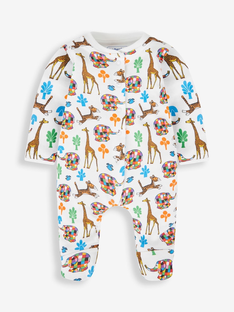 JoJo Maman Bébé Cream Elmer Print Sleepsuit - Image 3 of 3