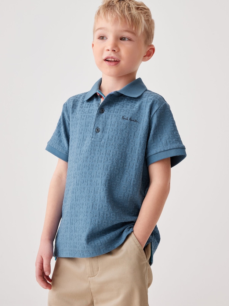 Paul Smith Junior Boys Short Sleeve Signature Jacquard 100% Cotton Polo Shirt - Image 1 of 10