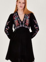 Monsoon Verina Velvet Embroidered Black Dress - Image 1 of 5