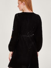 Monsoon Verina Velvet Embroidered Black Dress - Image 2 of 5