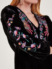 Monsoon Verina Velvet Embroidered Black Dress - Image 3 of 5