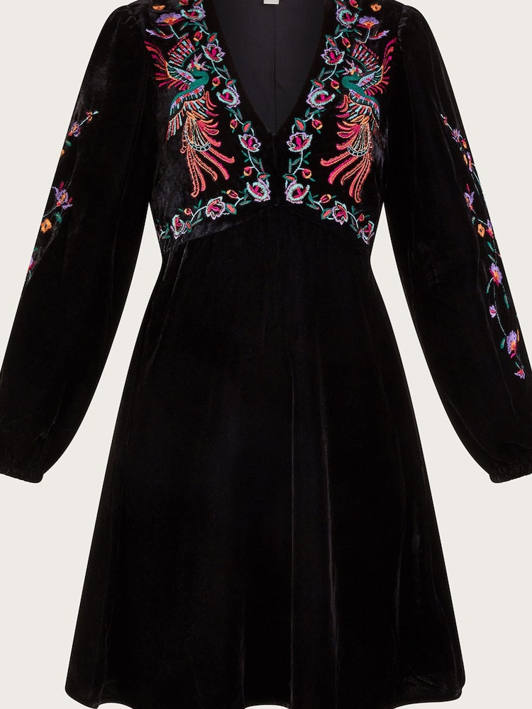 Monsoon Verina Velvet Embroidered Black Dress - Image 5 of 5