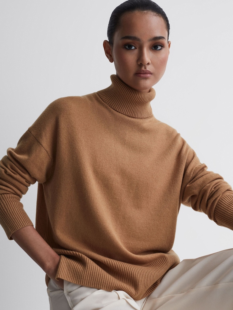 Reiss Camel Alexis Wool Blend Roll Neck Jumper - Image 1 of 5