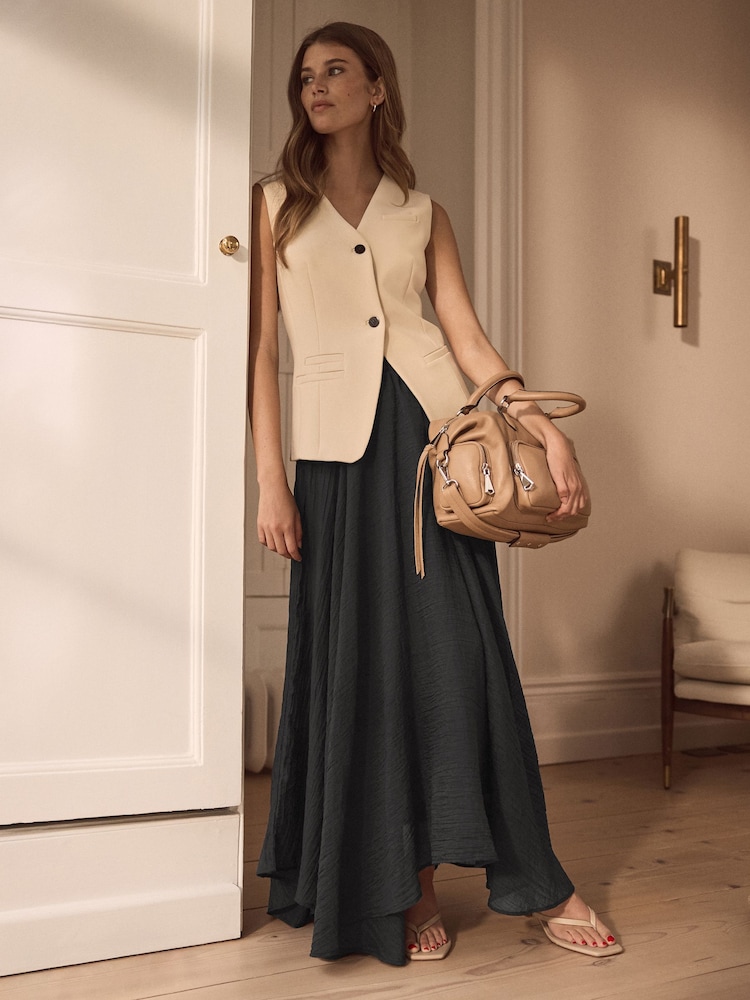 Black Premium Asymmetric Textured Skirt - Image 1 of 7