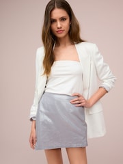Silver Linen Blend Metallic Mini Skirt - Image 1 of 6