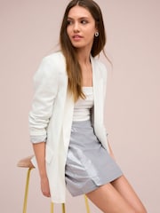 Silver Linen Blend Metallic Mini Skirt - Image 2 of 6