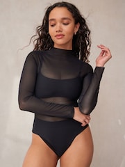 self. Black Long Sleeve Mesh Body - Image 1 of 7