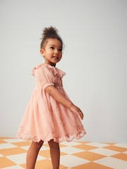 Pink Embroidered Mesh Party Dress (3mths-8yrs) - Image 2 of 4