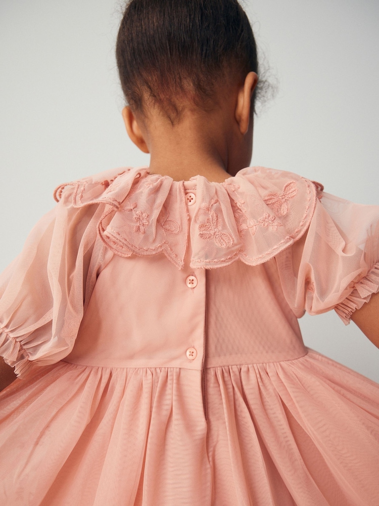 Pink Embroidered Mesh Party Dress (3mths-8yrs) - Image 4 of 4