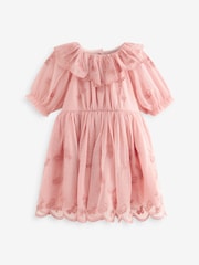 Pink Embroidered Mesh Party Dress (3mths-8yrs) - Image 5 of 8