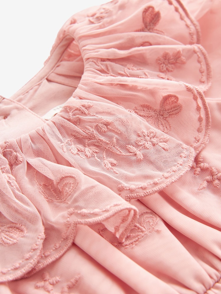Pink Embroidered Mesh Party Dress (3mths-8yrs) - Image 8 of 8 Pink Embroidered Mesh Party Dress (3mths-8yrs) - Image 8 of 8