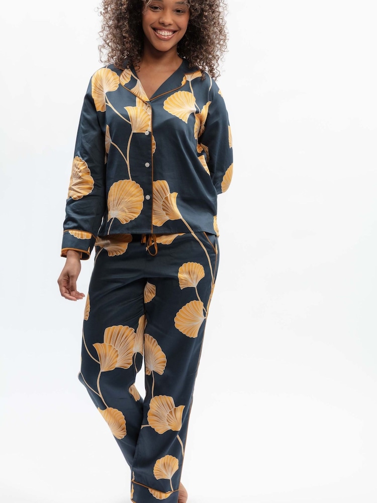 Fable and Eve Blue Leaf Print Pyjamas Set - Image 2 of 4 Fable and Eve Blue Leaf Print Pyjamas Set - Image 2 of 4