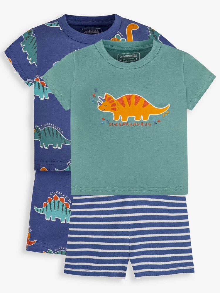 JoJo Maman Bébé Boys' 2-Pack Dinosaur Jersey Pyjamas - Image 1 of 11