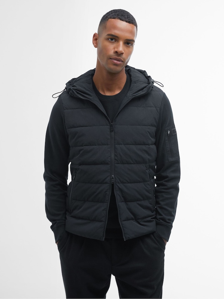 Barbour® International Dark Grey Stanley Hooded Quilted Jersey Sleeve Jacket - Image 1 of 6