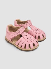 JoJo Maman Bébé Pink Pretty Leather Closed Toe Sandals - Image 1 of 5