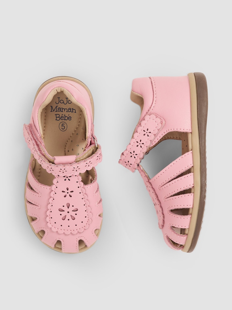 JoJo Maman Bébé Pink Pretty Leather Closed Toe Sandals - Image 3 of 5
