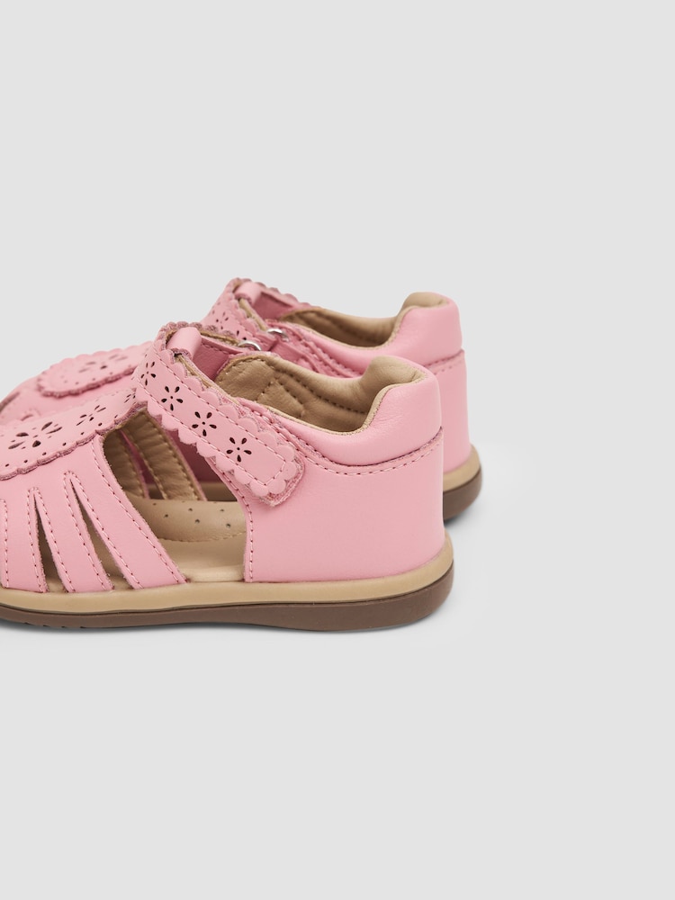 JoJo Maman Bébé Pink Pretty Leather Closed Toe Sandals - Image 5 of 5