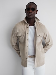 Reiss Mink Bonucci Corduroy Twin Pocket Overshirt - Image 1 of 4