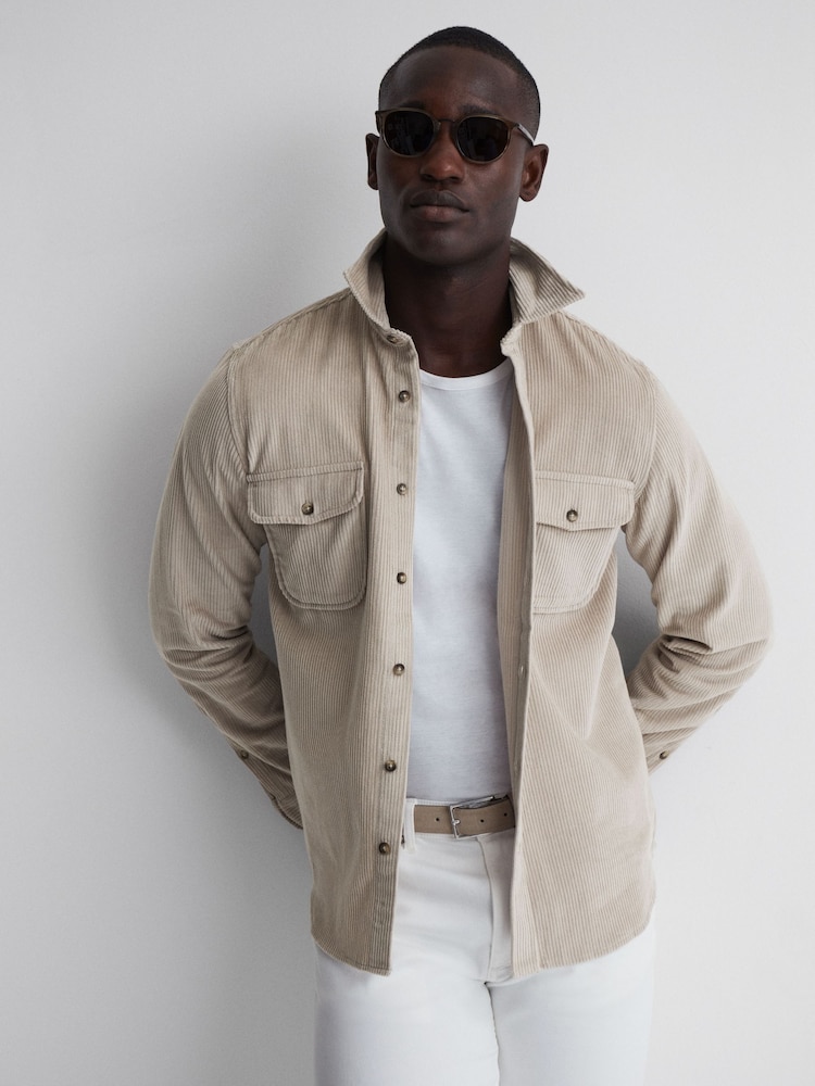 Reiss Mink Bonucci Corduroy Twin Pocket Overshirt - Image 1 of 4