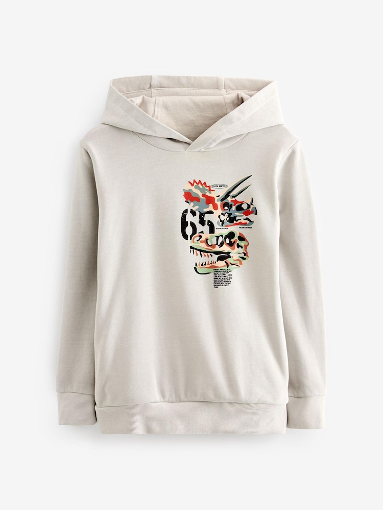 Grey Garment Dye Dinosaur Print Hoodie (3-16yrs) - Image 1 of 4