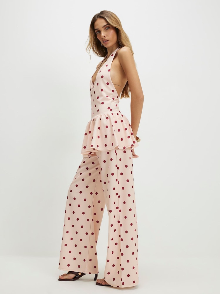 River Island Pink Polka Dot Wide Leg Trousers - Image 1 of 4 River Island Pink Polka Dot Wide Leg Trousers - Image 1 of 4