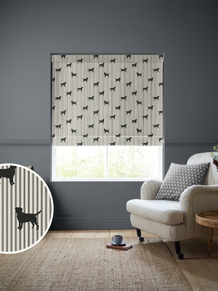 Emily Bond Coal Black 100% Cotton Marley Made to Measure Roman Blinds - Image 1 of 5