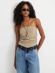 River Island Brown Sleeveless Lace Trim Bandeau Top - Image 1 of 4