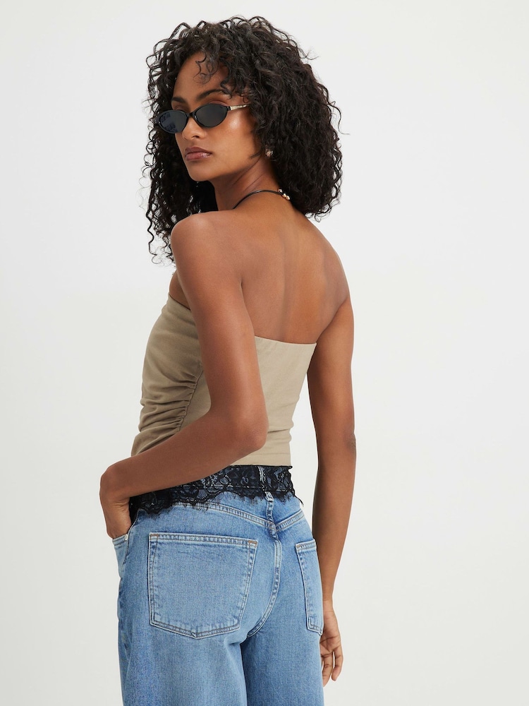 River Island Brown Sleeveless Lace Trim Bandeau Top - Image 2 of 4 River Island Brown Sleeveless Lace Trim Bandeau Top - Image 2 of 4