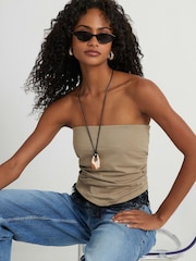 River Island Brown Sleeveless Lace Trim Bandeau Top - Image 3 of 4