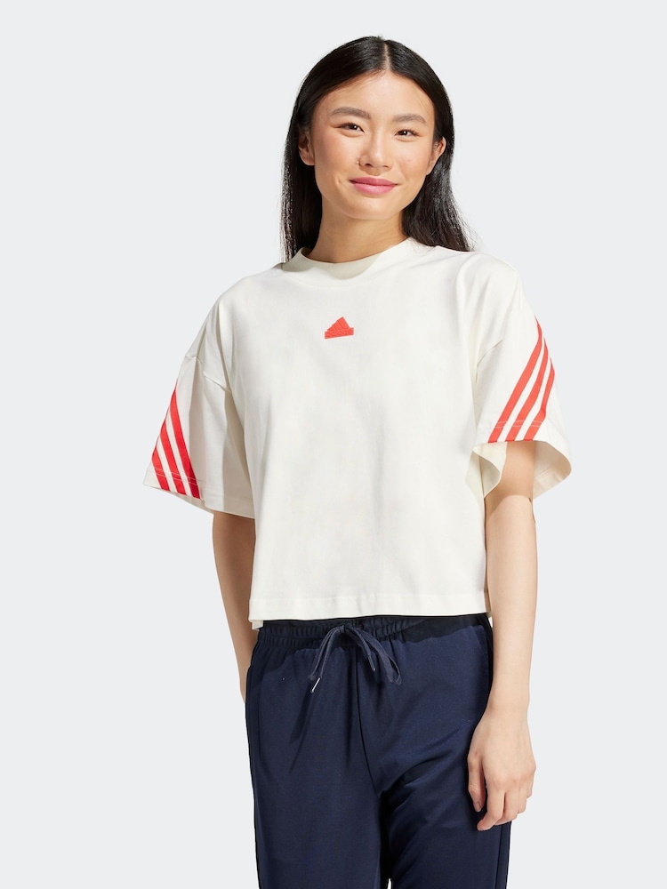 adidas White 100% Cotton Sportswear Future Icons 3-Stripes T-Shirt - Image 1 of 7