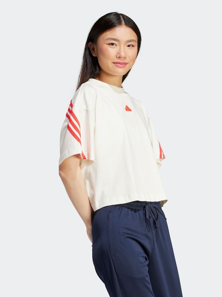 adidas White 100% Cotton Sportswear Future Icons 3-Stripes T-Shirt - Image 2 of 7